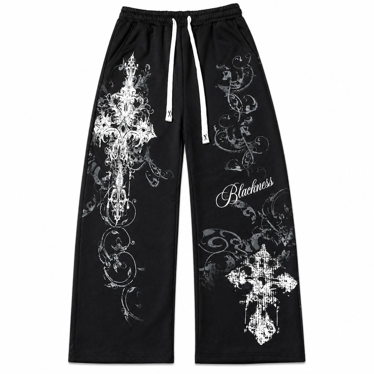 Grunge Graphic Print Wide-Leg Drawstring Sweatpants
