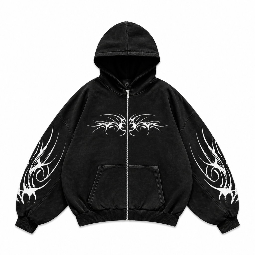 Grunge Geometric Print Zip Hoodie