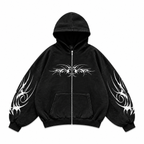 Grunge Geometric Print Zip Hoodie