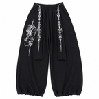 Gothic Graphic Wide-Leg Sweatpants with Drawstring Waist