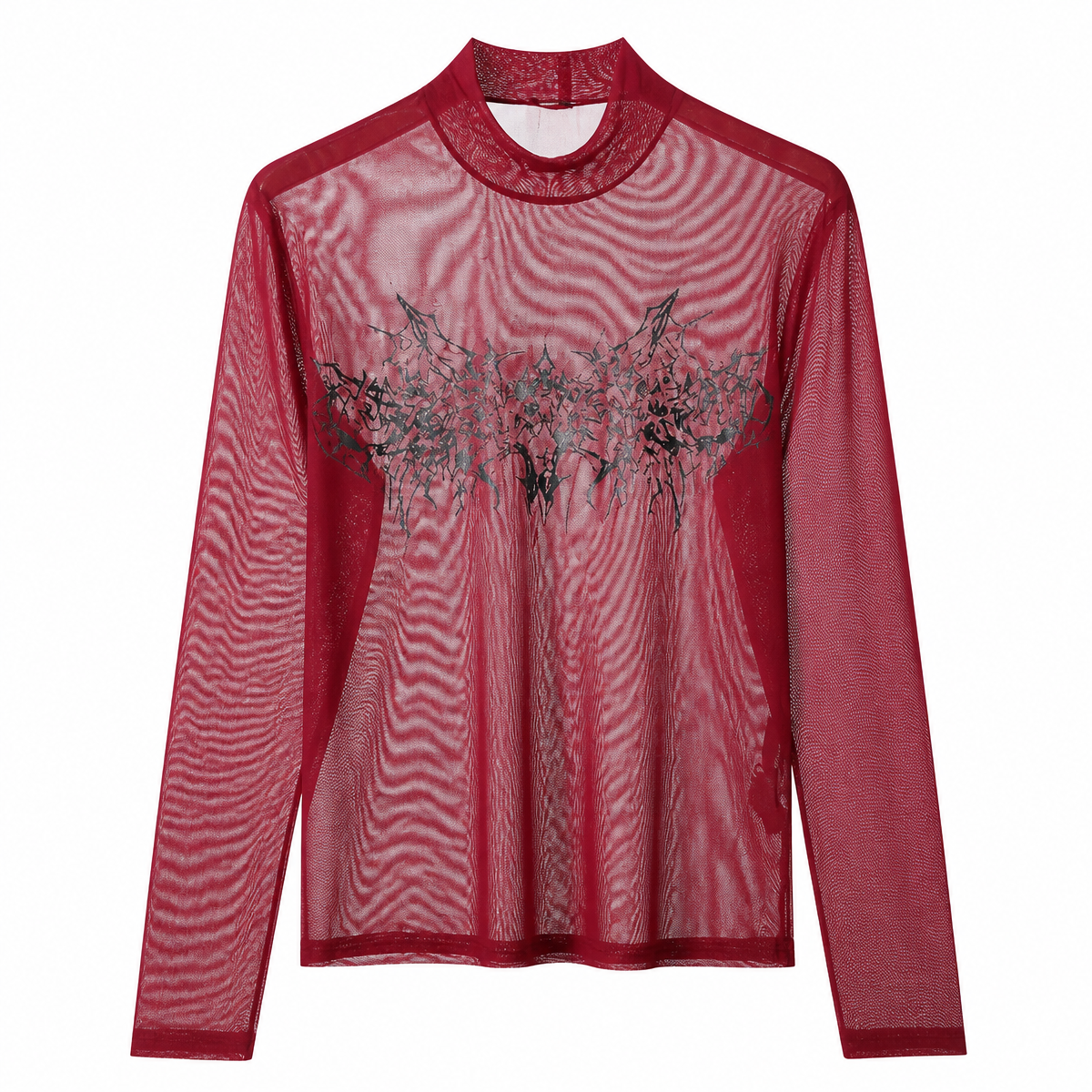 Men's Grunge Printed Mesh Turtleneck Long-Sleeve T-Shirt