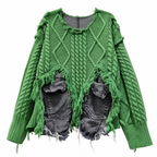Women’s Emerald Green Cable-Knit Patchwork Pocket Sweater