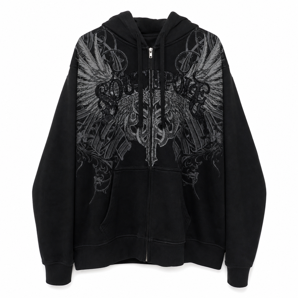 Women’s Black Graphic Zip-Up Hoodie