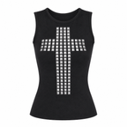 Black Studded Cross Graphic Sleeveless Goth Top