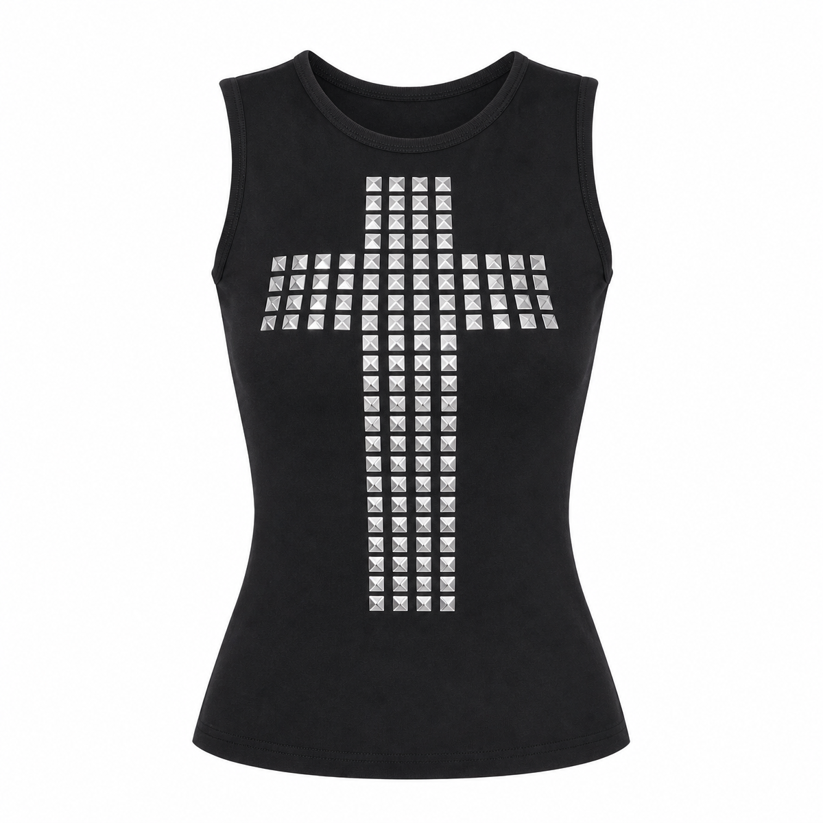Black Studded Cross Graphic Sleeveless Goth Top