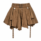 Women's Layered Pleated Mini Skirt with Belt Strap