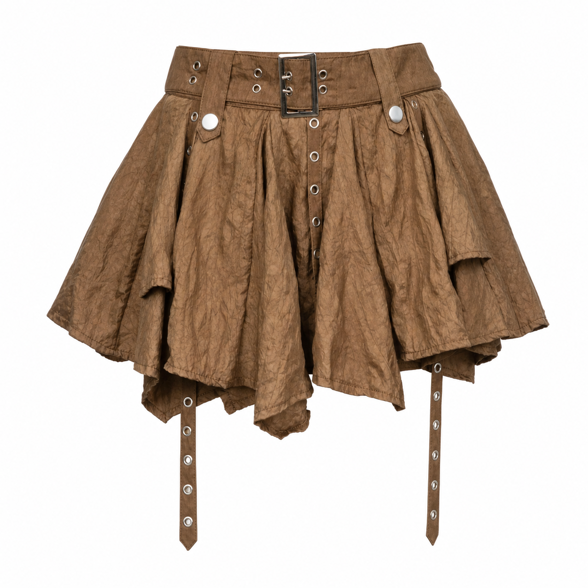 Women's Layered Pleated Mini Skirt with Belt Strap