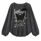 Grunge Butterfly Print Lace-Up Long-Sleeve Top