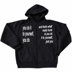 Black Letter Print Zip-Up Hoodie