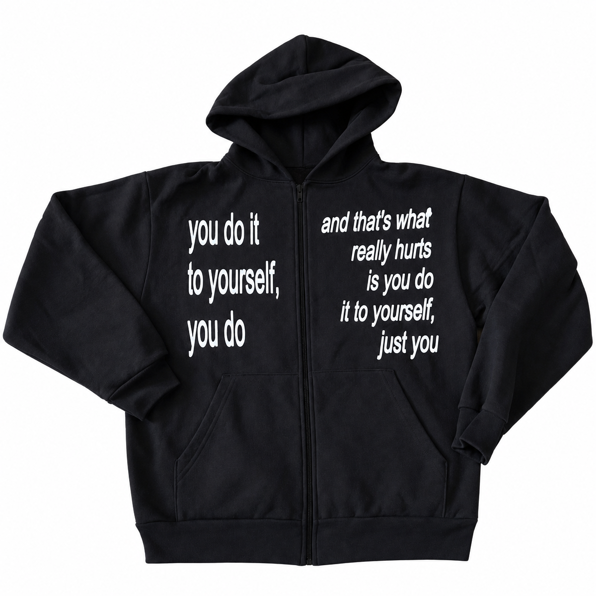Black Letter Print Zip-Up Hoodie