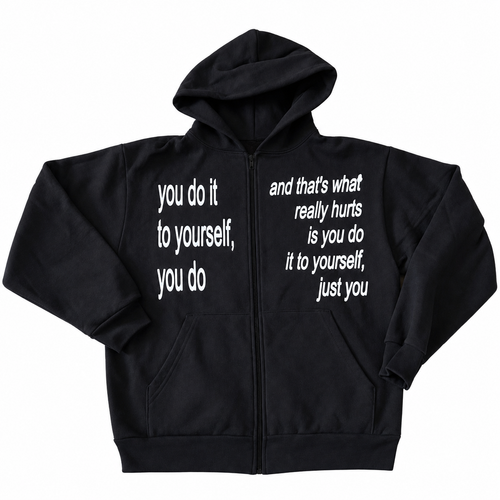 Black Letter Print Zip-Up Hoodie
