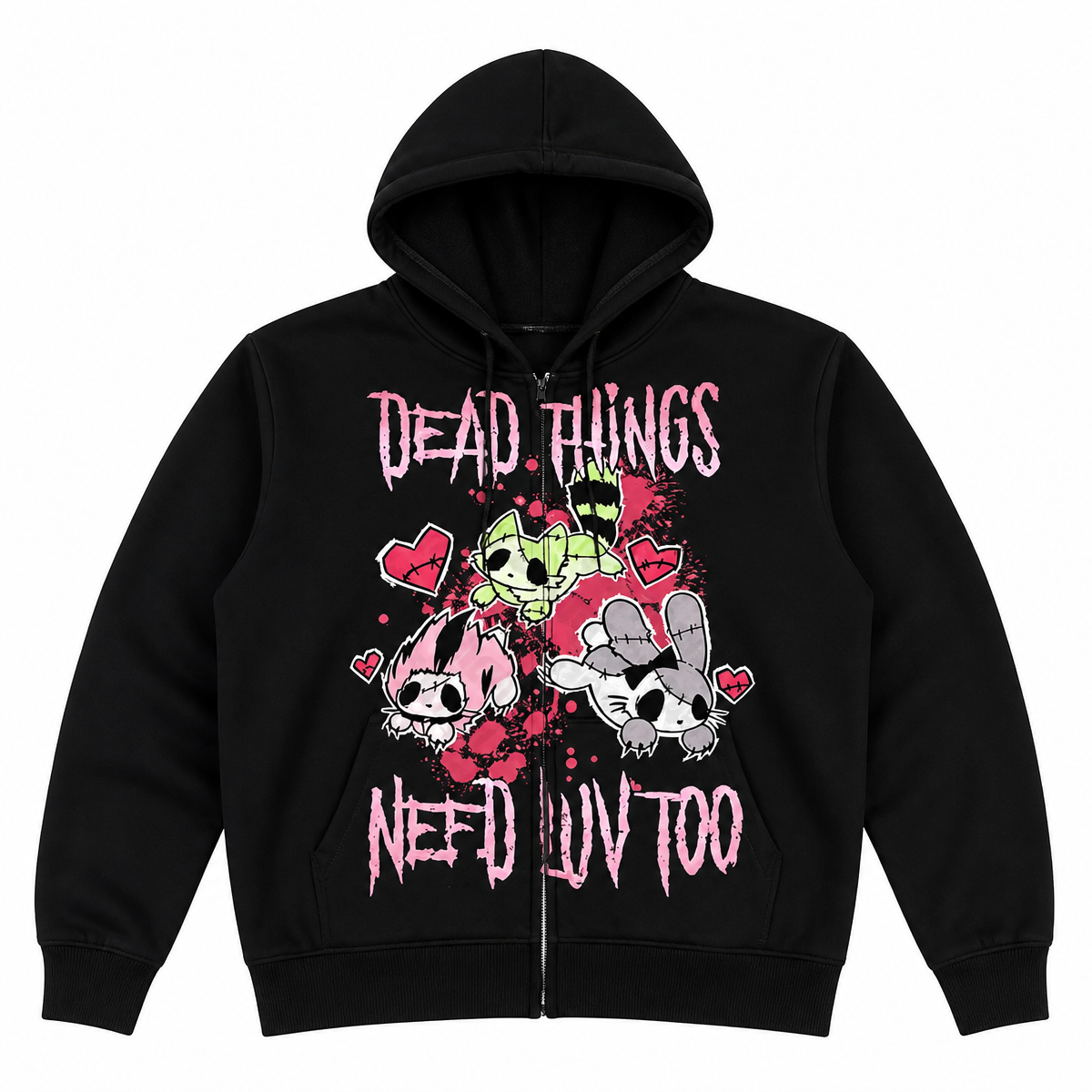 Grunge Black Graphic Full-Zip Hoodie