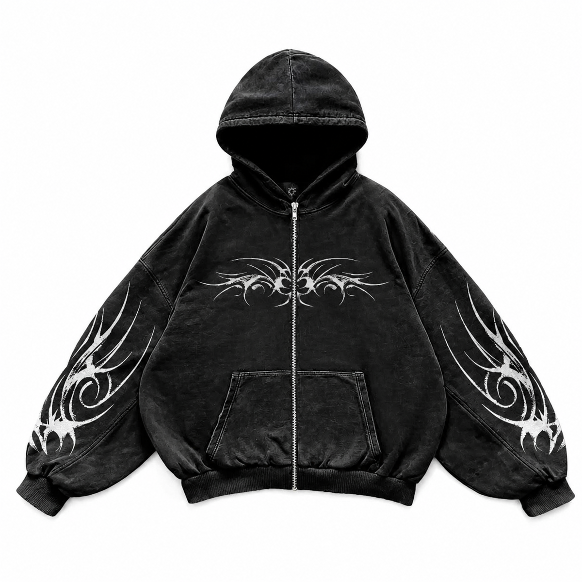 Grunge Tribal Print Zip-Up Hoodie