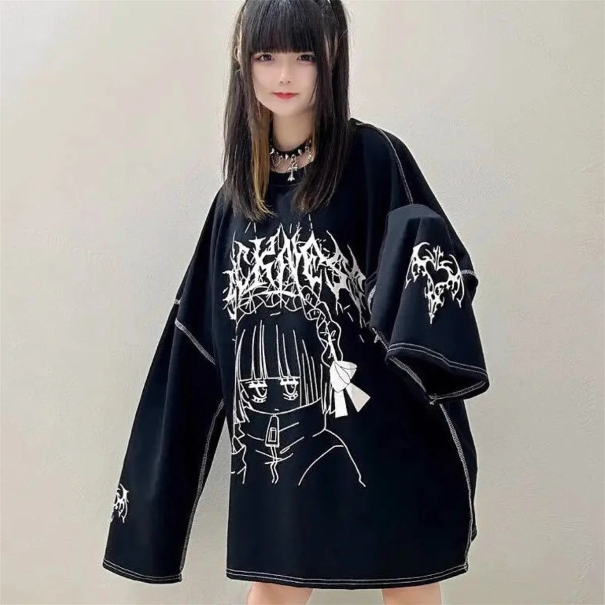Graphic Print Oversized Long-Sleeve T-Shirt