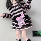 Grunge Striped Distressed Knit Pullover Sweater