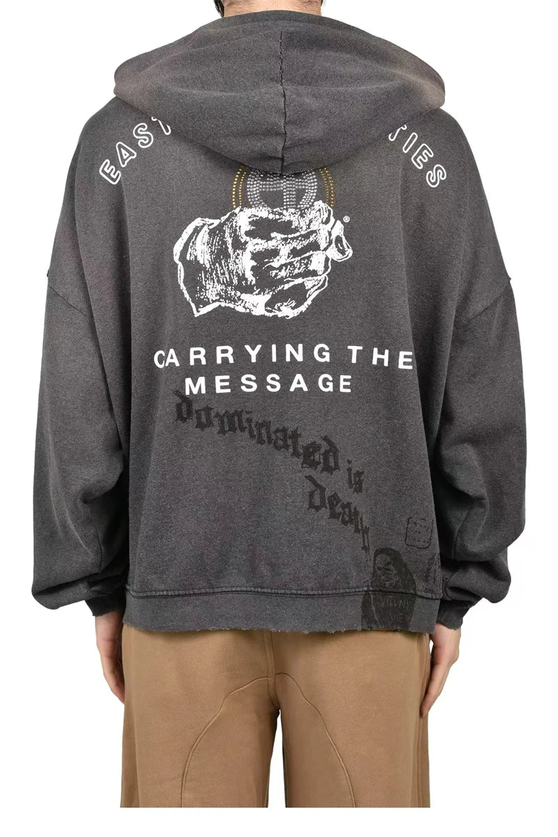 Men's Black Graphic Zip Hoodie