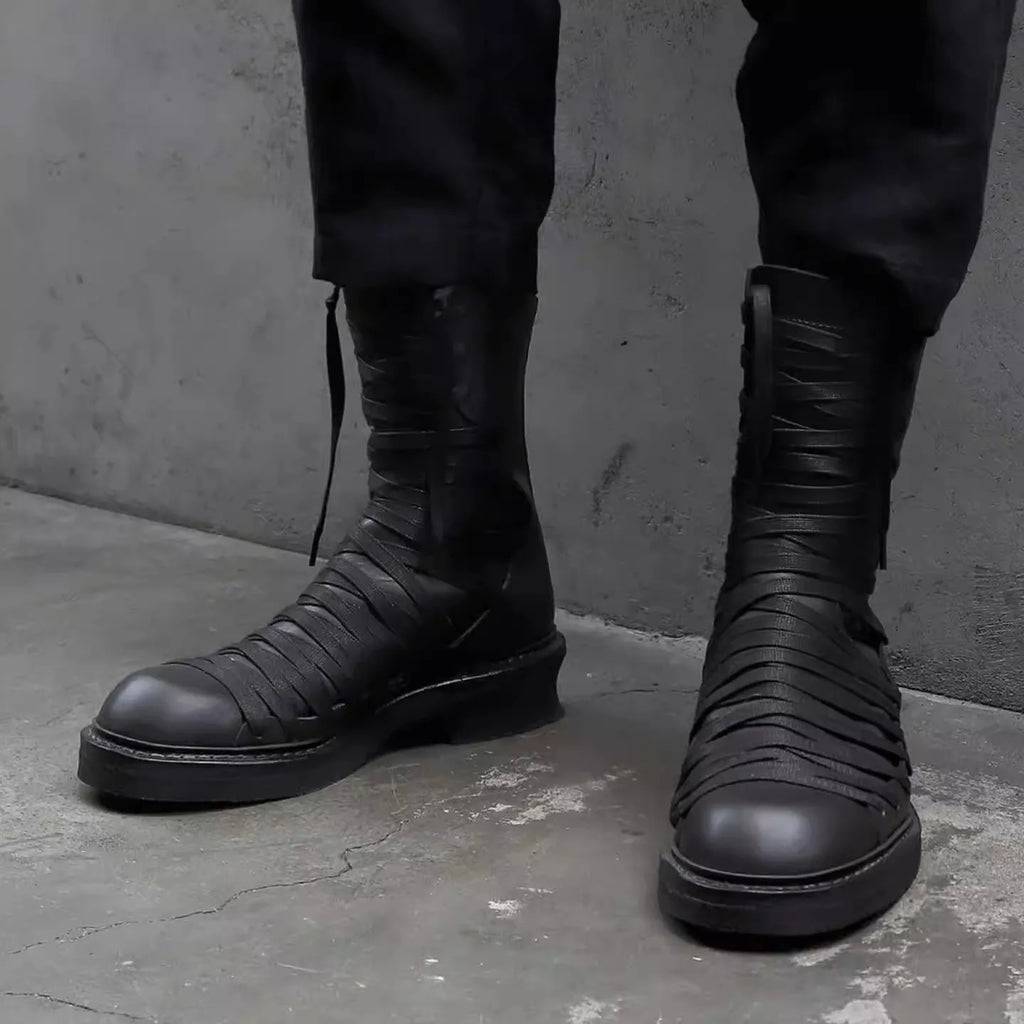 Men's Retro Lace-Up Mid-Calf Platform Boots