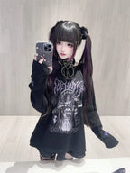 Black Gothic Graphic Long-Sleeve Tunic Top