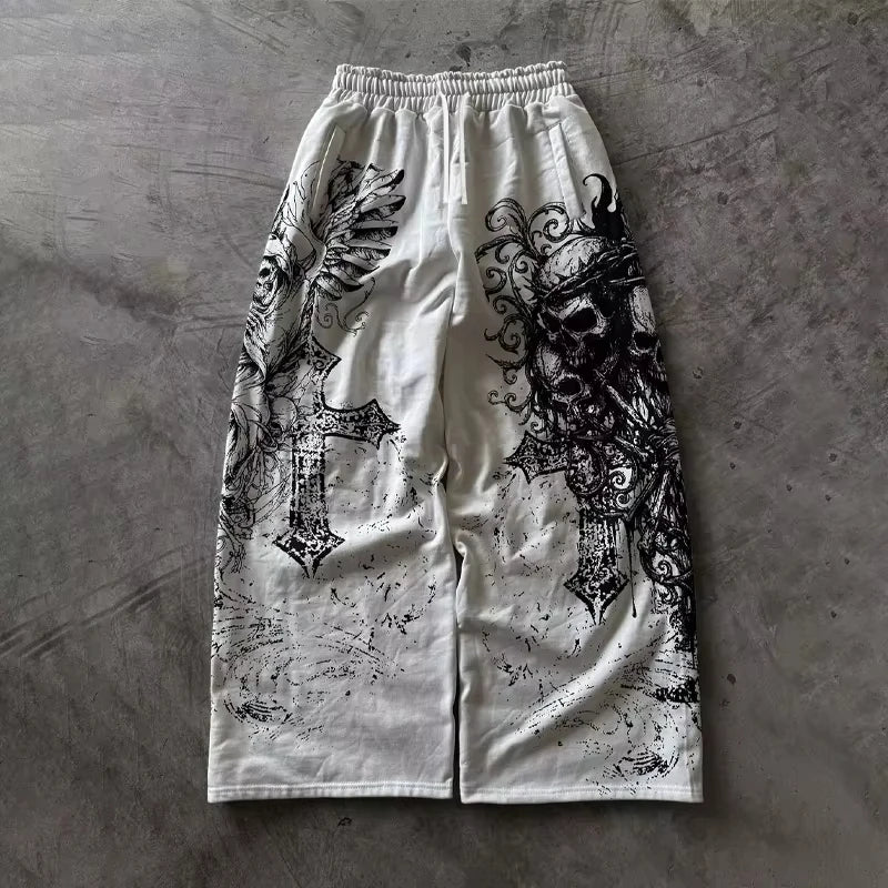 Unisex Skull Print Drawstring Jogger Pants