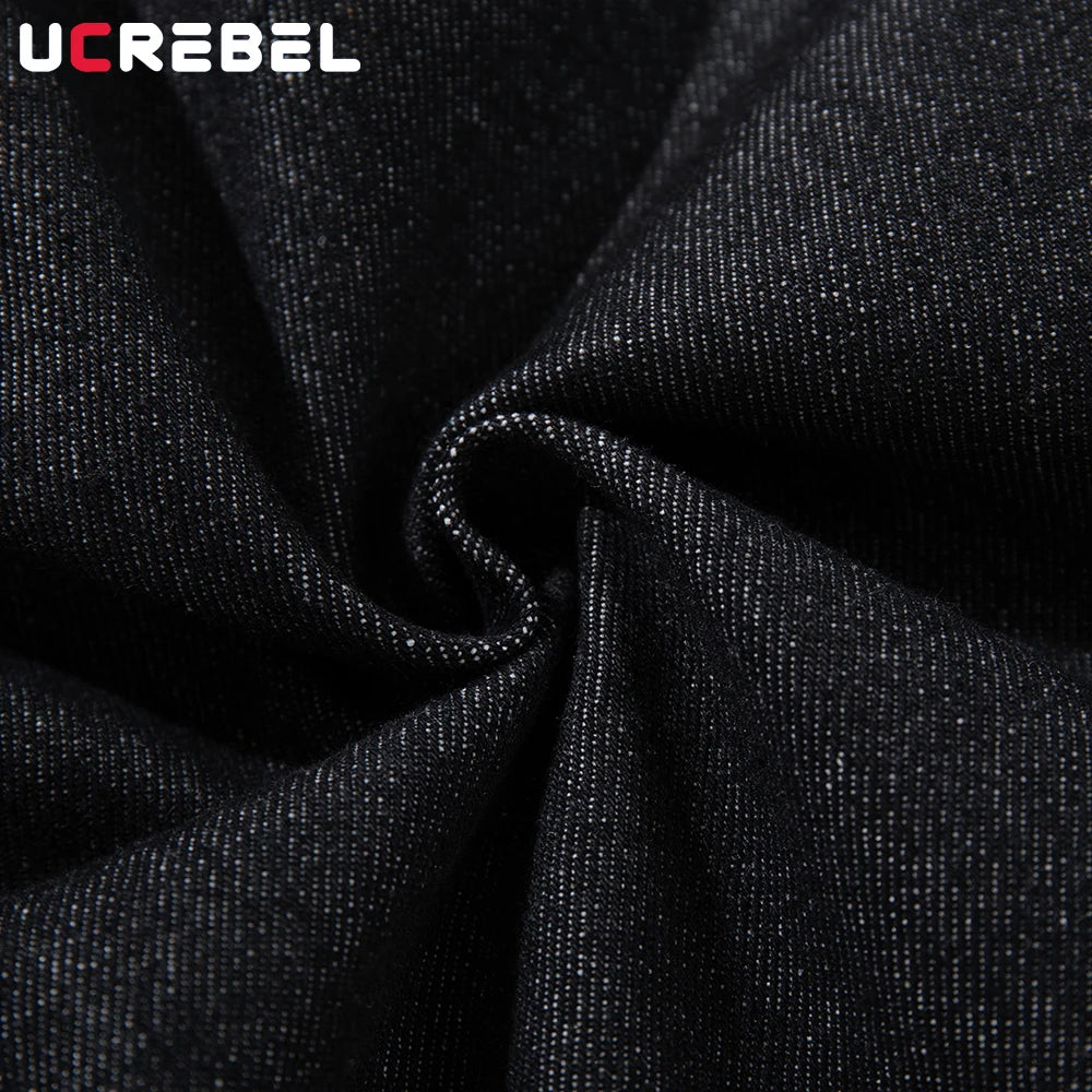 Men's Black Patchwork Wide-Leg Jeans