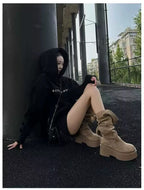 Women’s Brown Slouchy Mid-Calf Boots with Square Toe and Low Heel