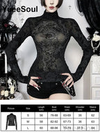 Women's Black Lace Long-Sleeve Top