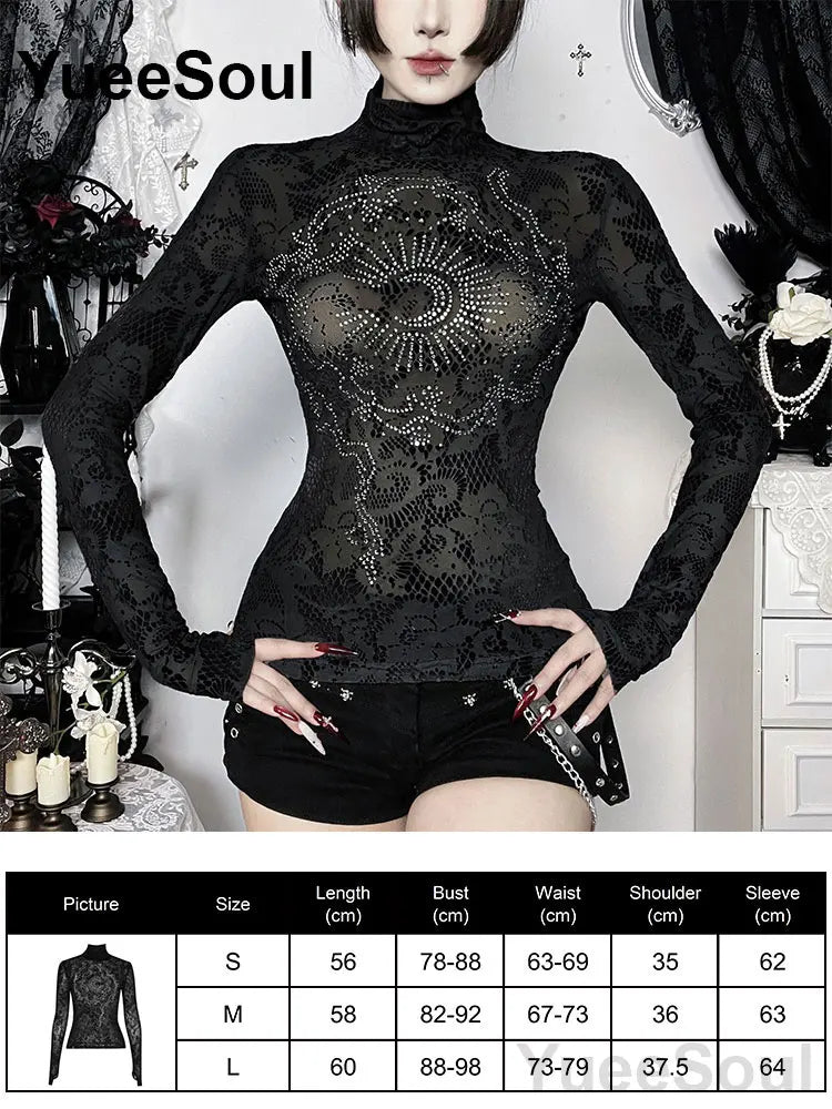 Women's Black Lace Long-Sleeve Top
