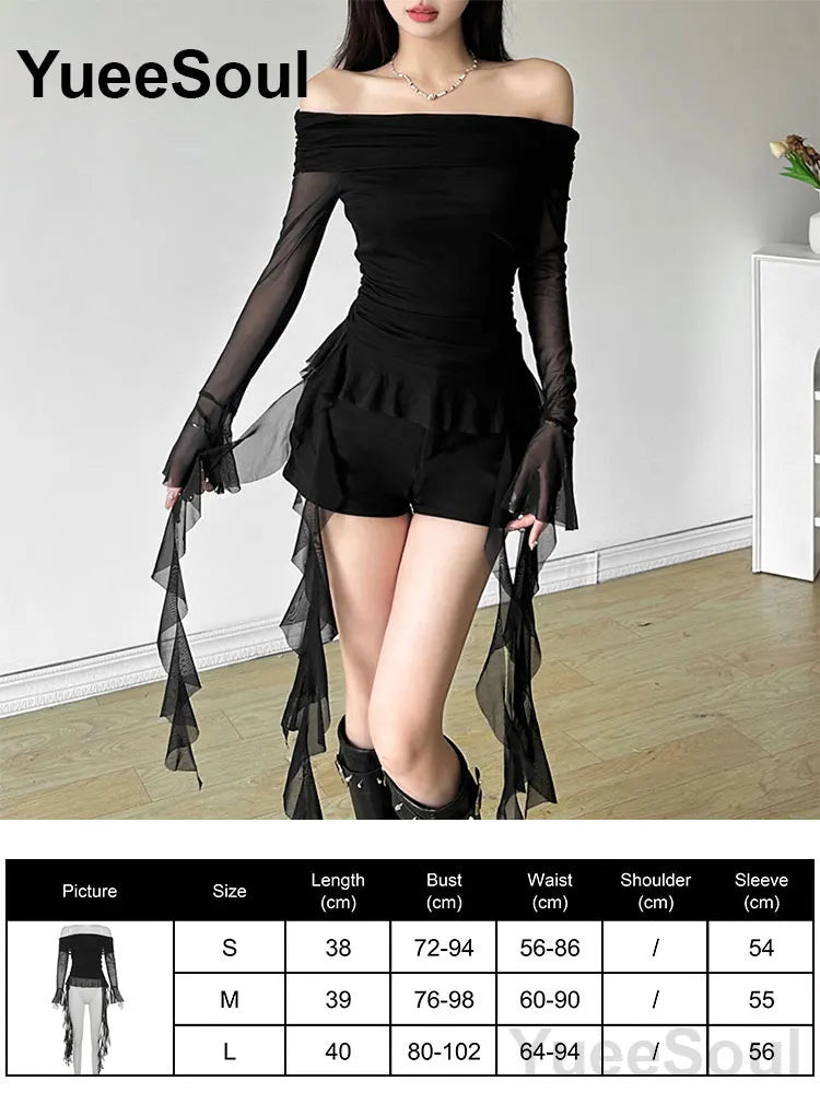 Women's Black Lace Long-Sleeve Top