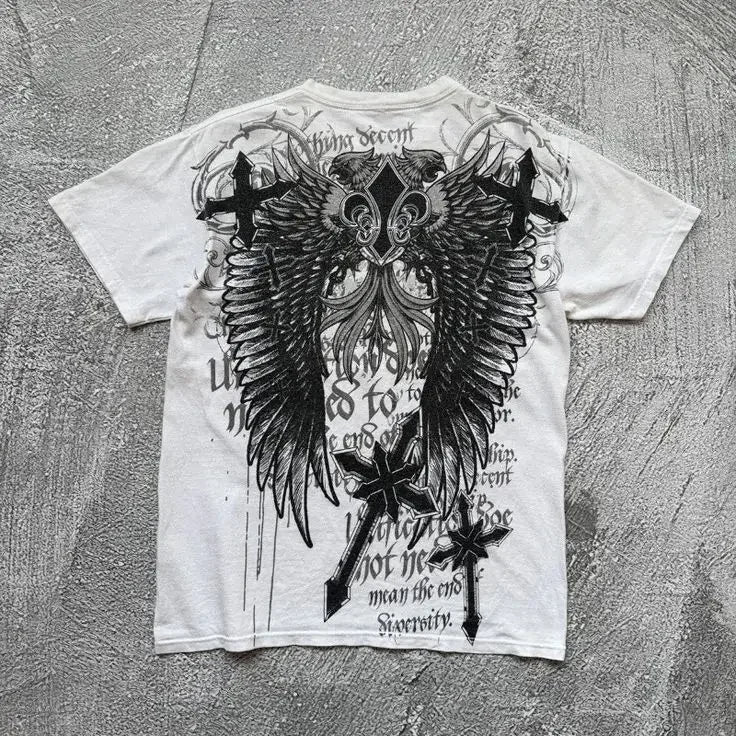 Gothic Graphic T-Shirt, Short Sleeve Crew Neck