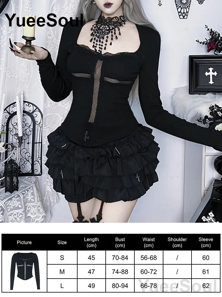 Women's Black Lace Long-Sleeve Top