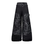 Men's Black Patchwork Wide-Leg Jeans