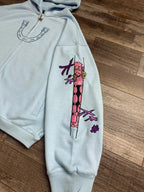 Light Blue Star & Graphic Zip-Up Hoodie