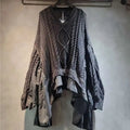 Women's Black Cable-Knit Patchwork V-Neck Sweater