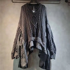Women's Black Cable-Knit Patchwork V-Neck Sweater