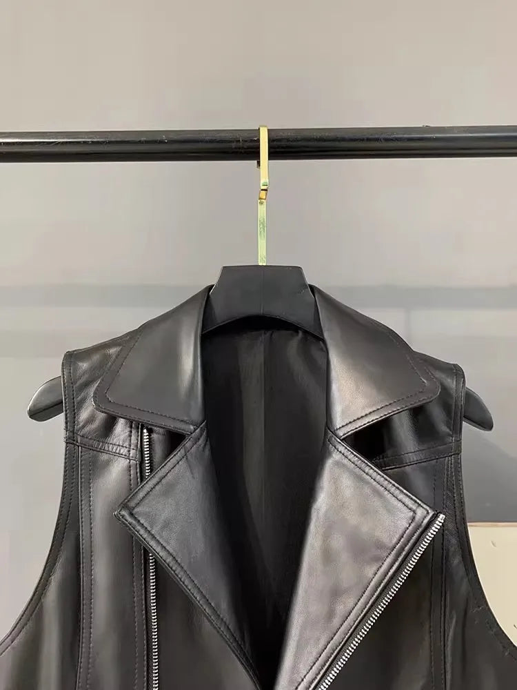 Women's Black Leather Biker Vest
