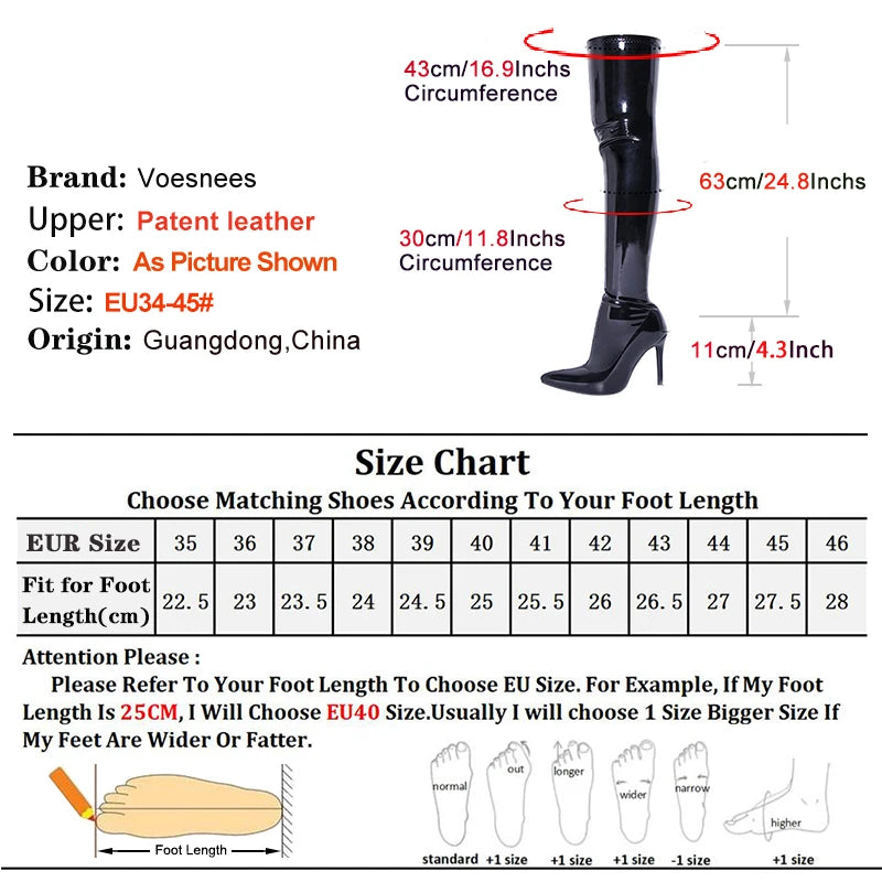 Grunge Black Patent Over-the-Knee Stiletto Boots