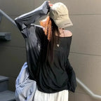 Sheer Off-Shoulder Long-Sleeve Top