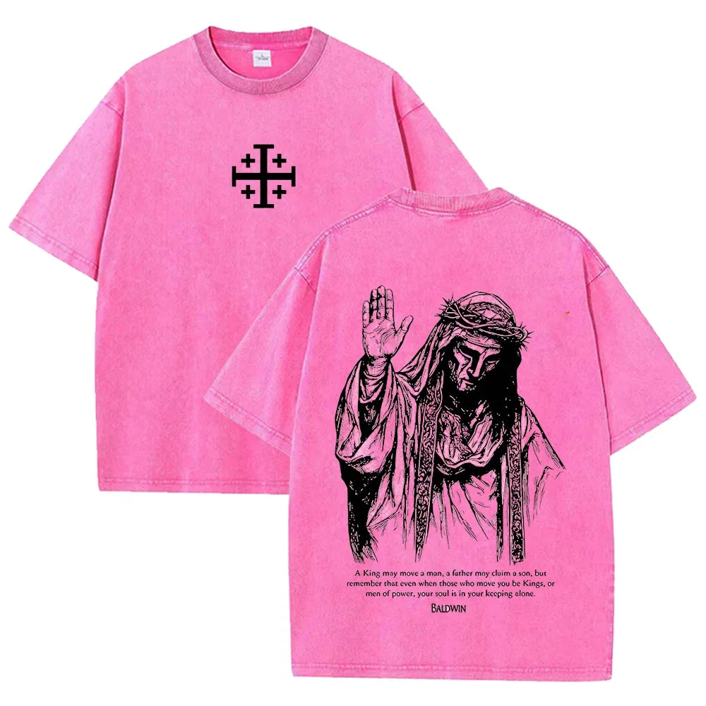 Jesus Crown of Thorns Graphic Washed Cotton T-Shirt