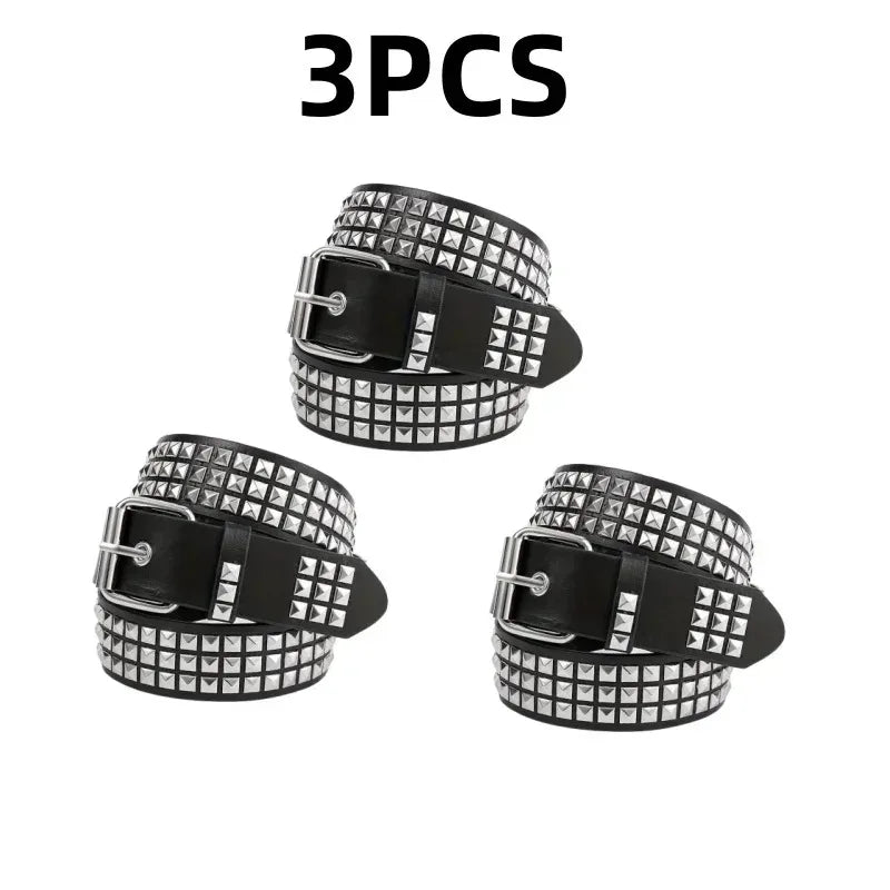 Black Studded Faux Leather Pyramid Rivet Belt