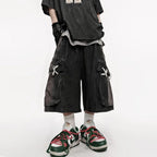 Men's Black Denim Cargo Shorts – Loose Knee-Length Drawstring Shorts