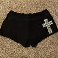 Women’s Black Low-Rise Shorts with Geometric Cross Stud Detail