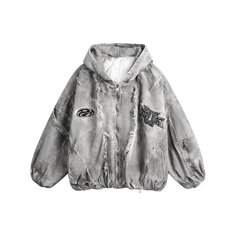 Men's Grey Distressed Hooded Jacket
