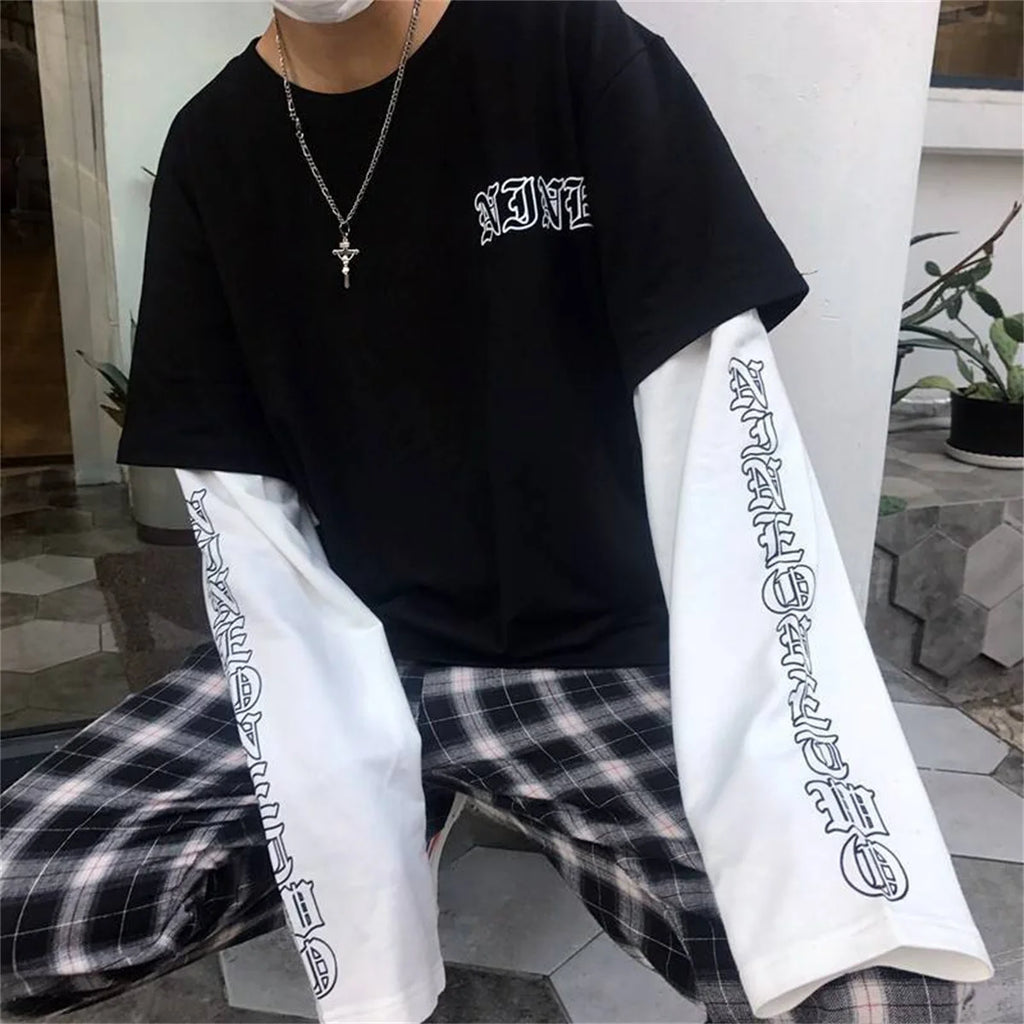 Black Graphic Layered-Look T-Shirt