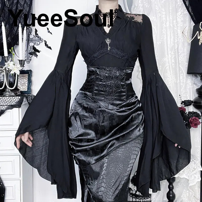 Women's Black Long-Sleeve Gothic Top