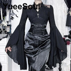 Women's Black Long-Sleeve Gothic Top
