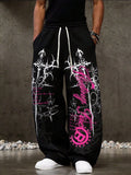 Black Graphic Print Elastic-Waist Pants