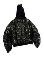 Men’s Oversized Hooded Faux-Leather Eyelet Jacket