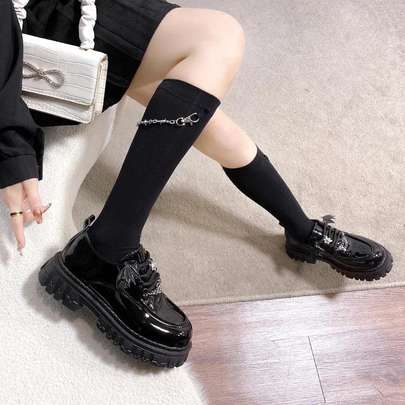 Black Bat-Wing Chain Platform Shoes