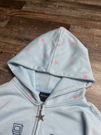 Light Blue Star & Graphic Zip-Up Hoodie