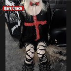 Women's Distressed Knit Sweater with Lace-Up Safety-Pin Cross Detail